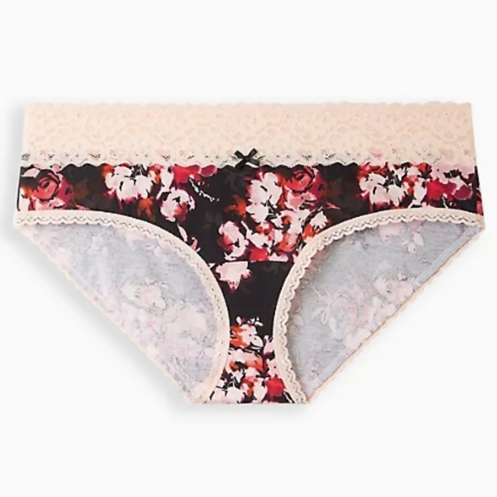 COTTON MID-RISE HIPSTER LACE TRIM PANTY